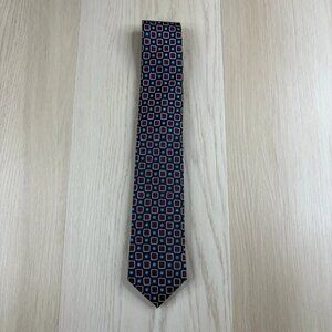 Hugo Boss Mens Blue & Purple Square Geometric Print Pointed Silk Tie 58x3 Inches